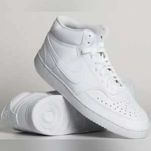 Nike Court Vision Mid Top Triple White Sneakers Wmn's Size 9.5 MSRP $95